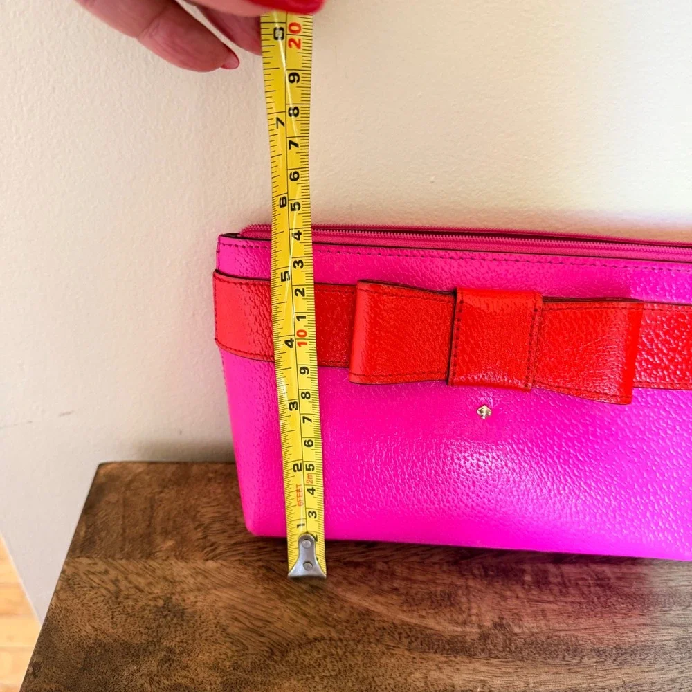 Kate Spade Kirk Park Bee Cosmetic Bag Women Pink Red Bow Colorblock Pouch Preppy